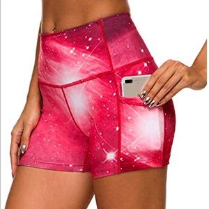 NWT high-waisted workout / running shorts (pink)